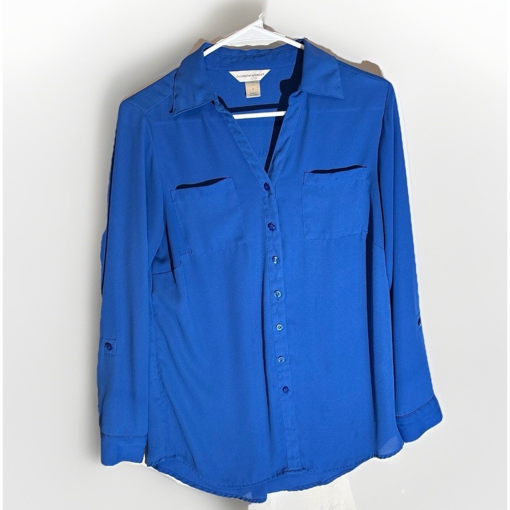 C j Banks Womens Blue Sheer Button Up Blouse Size S